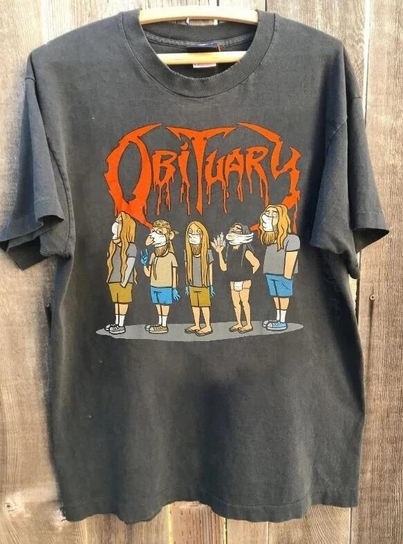 

Summer Men s Pure Cotton Vintage Obituary T-shirt Casual Stylish Loose and Breathable Suitable for Everyday Wear S разноцветный