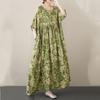 Kurzarm Plus-Size-Baumwolle im Vintage-Stil mit Blumenmuster, neu in Kleidern für Damen, lässiges, lockeres, langes Sommerkleid