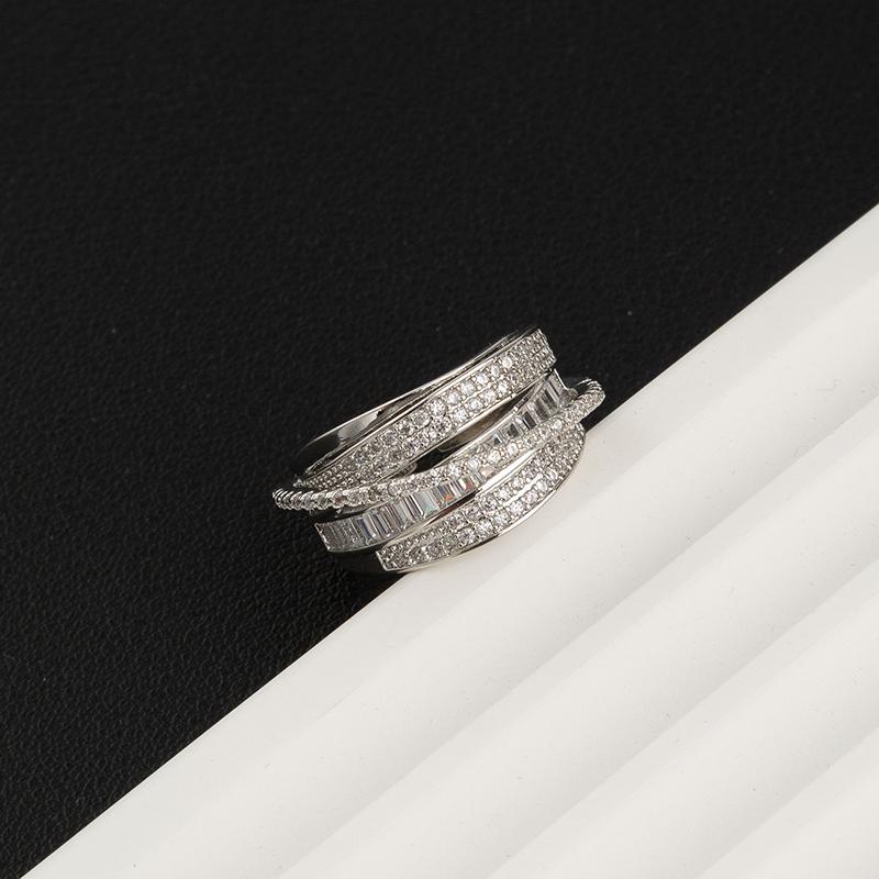 

Модное ретро инкрустированное цирконом многослойное кольцо геометрической формы открытое серебристого цвета нейтральное креативное изысканное праздничное ювелирное украшение подарок серебряный