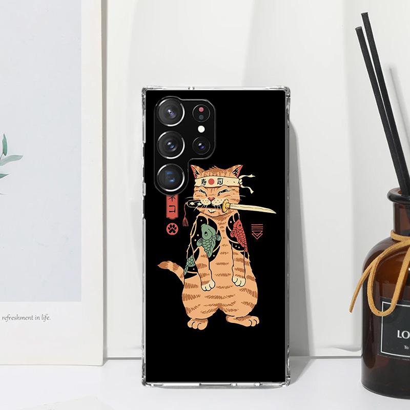 Ramen Sushi Samurai Tattoo Cat Phone Case For Samsung Galaxy S26 S25 Edge S24 FE S23 S22 Ultra S21 Plus S20 + Art Fundas Back Co