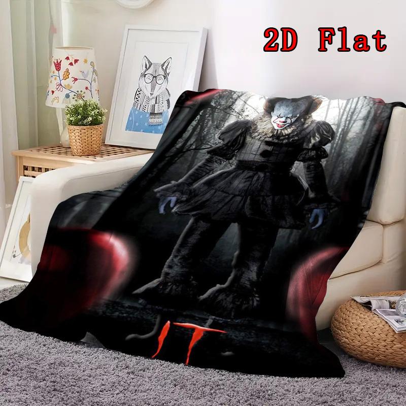 Evil Horror Clown 2D Flat Pattern Flannel Blanket High Quality All Seasons Warmth and Comfort Perfect for Christmas Gifts.SMT0917536