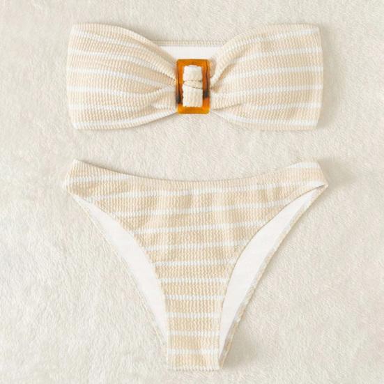 2Pcs/Set Summer Bikini Set Backless Bathing Soft Striped Print Women Swimwear Water