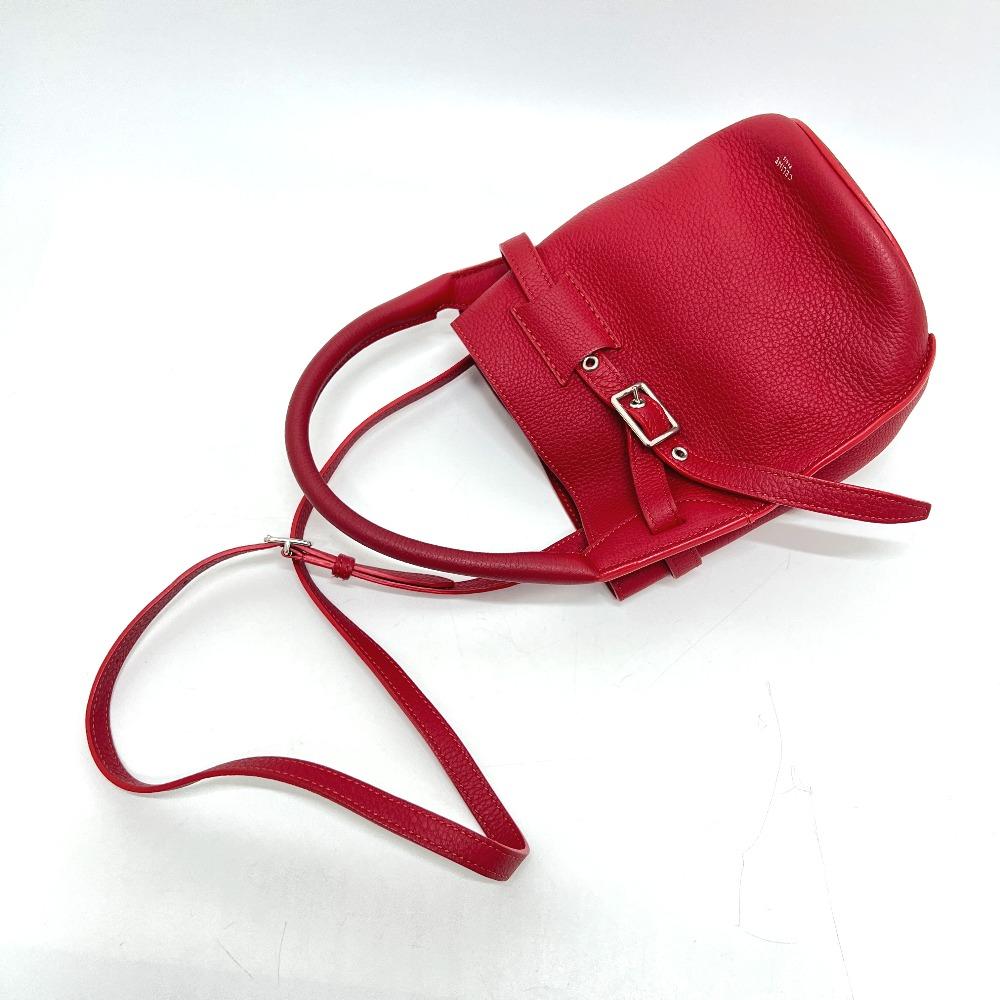 CELINE big bag bucket nano 2WAY Hand Bag Shoulder Bag Leather Red/SilverHardware