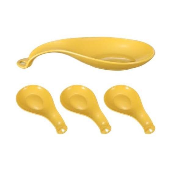 uxcell 4 Pcs Spoon Rest 21x10.5cm Heat Resistant Plastic Utensil Holder for Kitchen Countertop Tongs Spatula Yellow