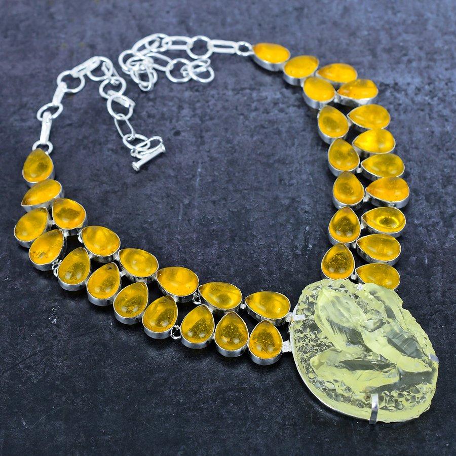 Yellow Triplet Opal Handmade 925 Sterling Silver Jewelry Necklace 18" O5A23
