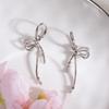 Silver Needle Exquisite Ballet Style Ribbon Bow Earrings, Light Luxury Design Sense Small Fresh Fashion Temperament Ear Buckle Women