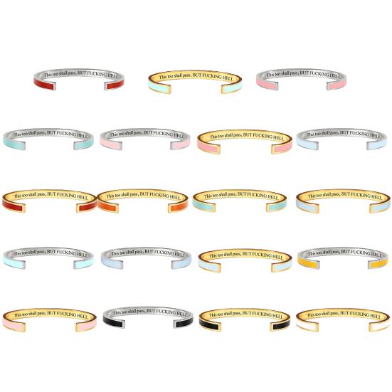 Baizihuahu This Too Shall Pass Mantra Cuff Bracelet, Adjustable Engraved Motivational Bangle Hidden Information Inspirational Encouragement