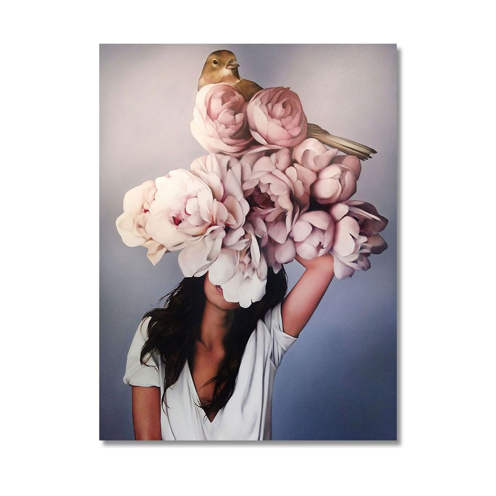 Nordic Home Decorative Poster Women with Rose Flowers Head Wall Art Canvas Painting Modern Interior Living Room Decor No Frame