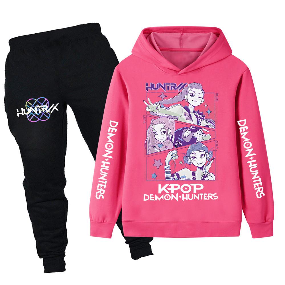 PB1198XX Kids Boys Girls Kpop Mira Zoey Rumi Huntrix Print Long Sleeves Hoodie Pants Trousers Clothes Sets