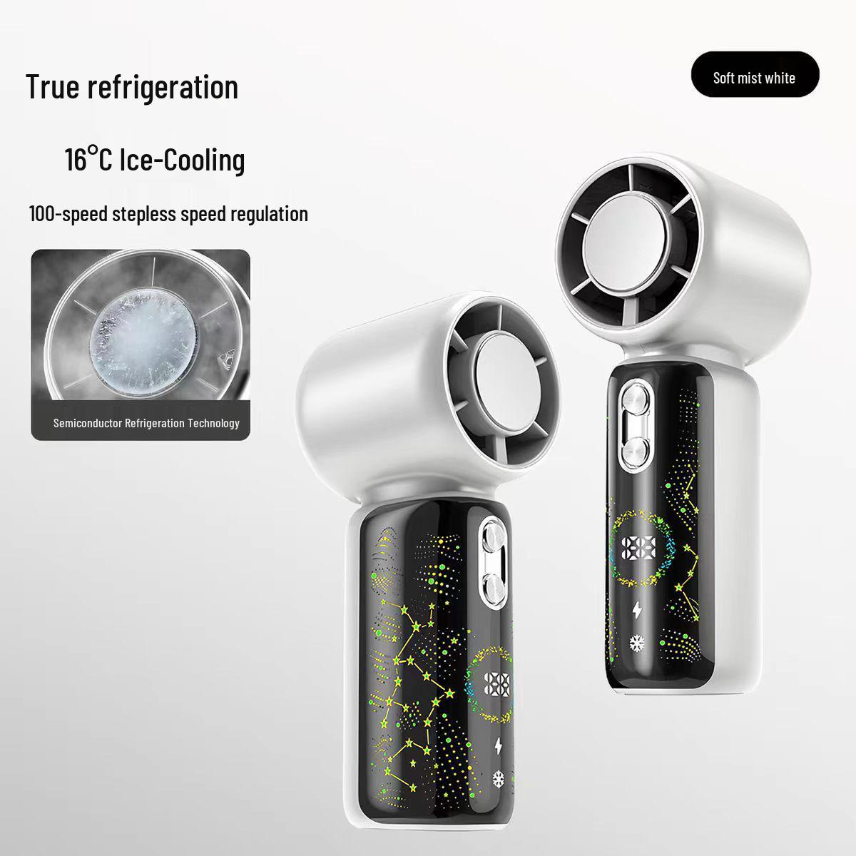 2026 Handheld Mini Fan with USB Charging & Ice Pack Cooling White