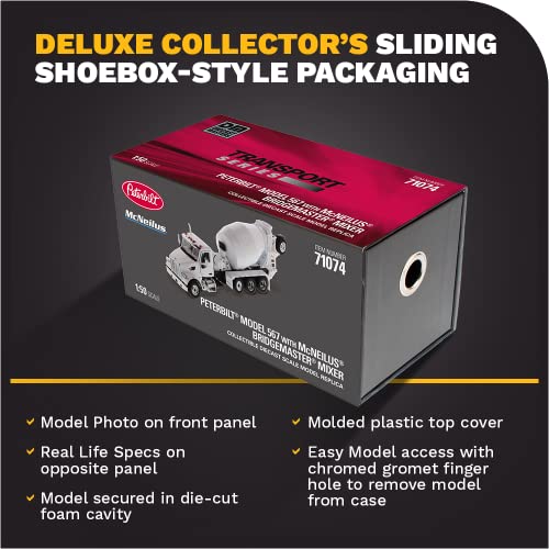 Diecast Masters 1:50 Scale Peterbilt Model 567 Concrete Mixer Truck | SFFA with Lift Axle & McNeilus Bridgemaster Mixer | Transport Series | Pearl Whi