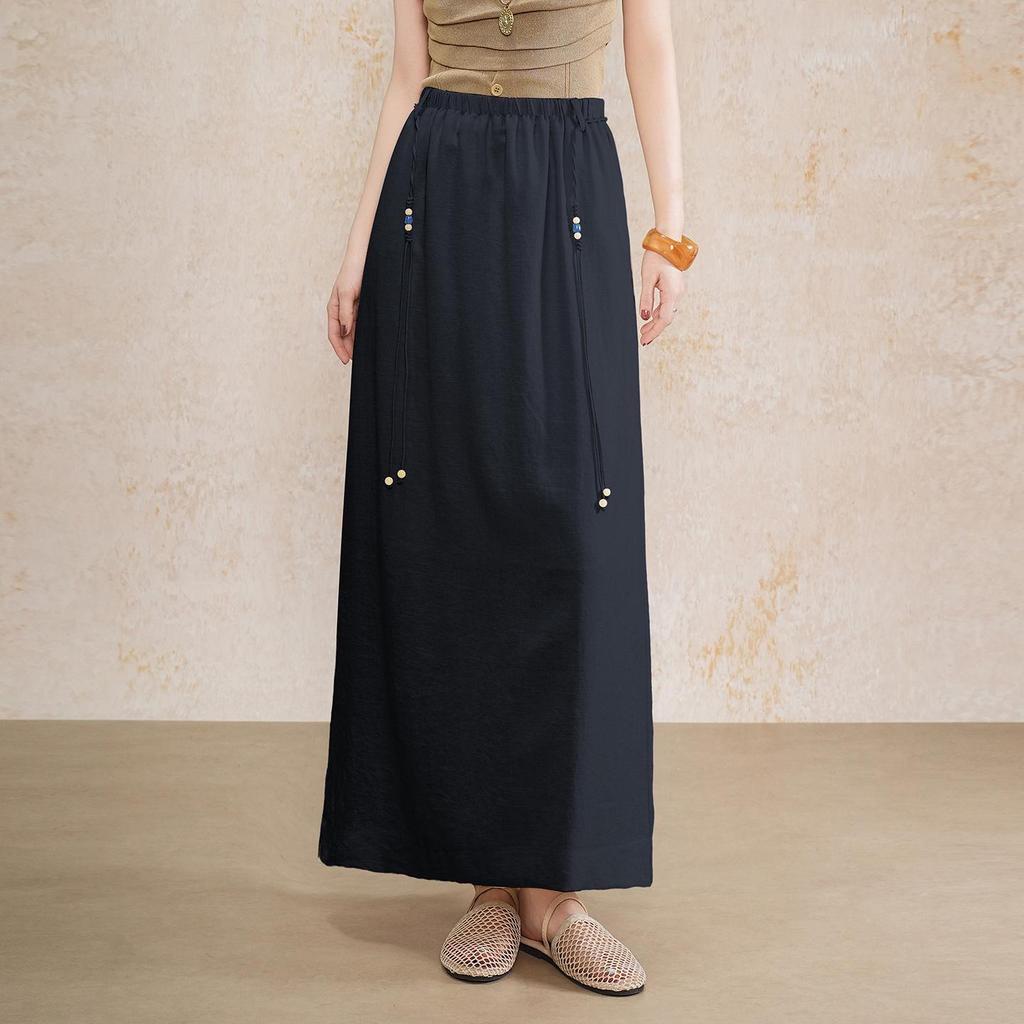 Elastic Waist Drape Slim Fit Midi Skirt - 2026 Spring/Summer Collection