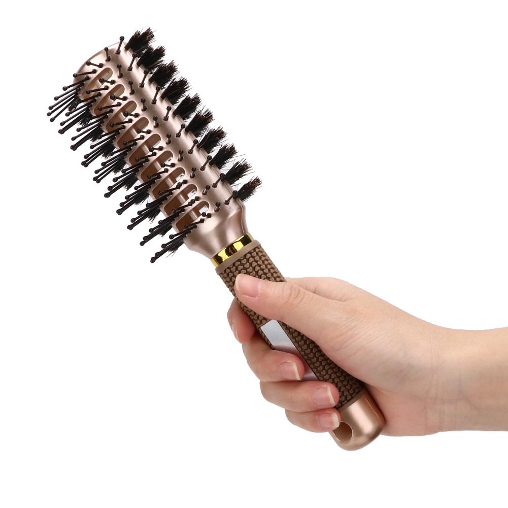 Double Sided Nylon Anti Static Hairdressing Comb Handheld Bristles Hair Styling Comb Gold