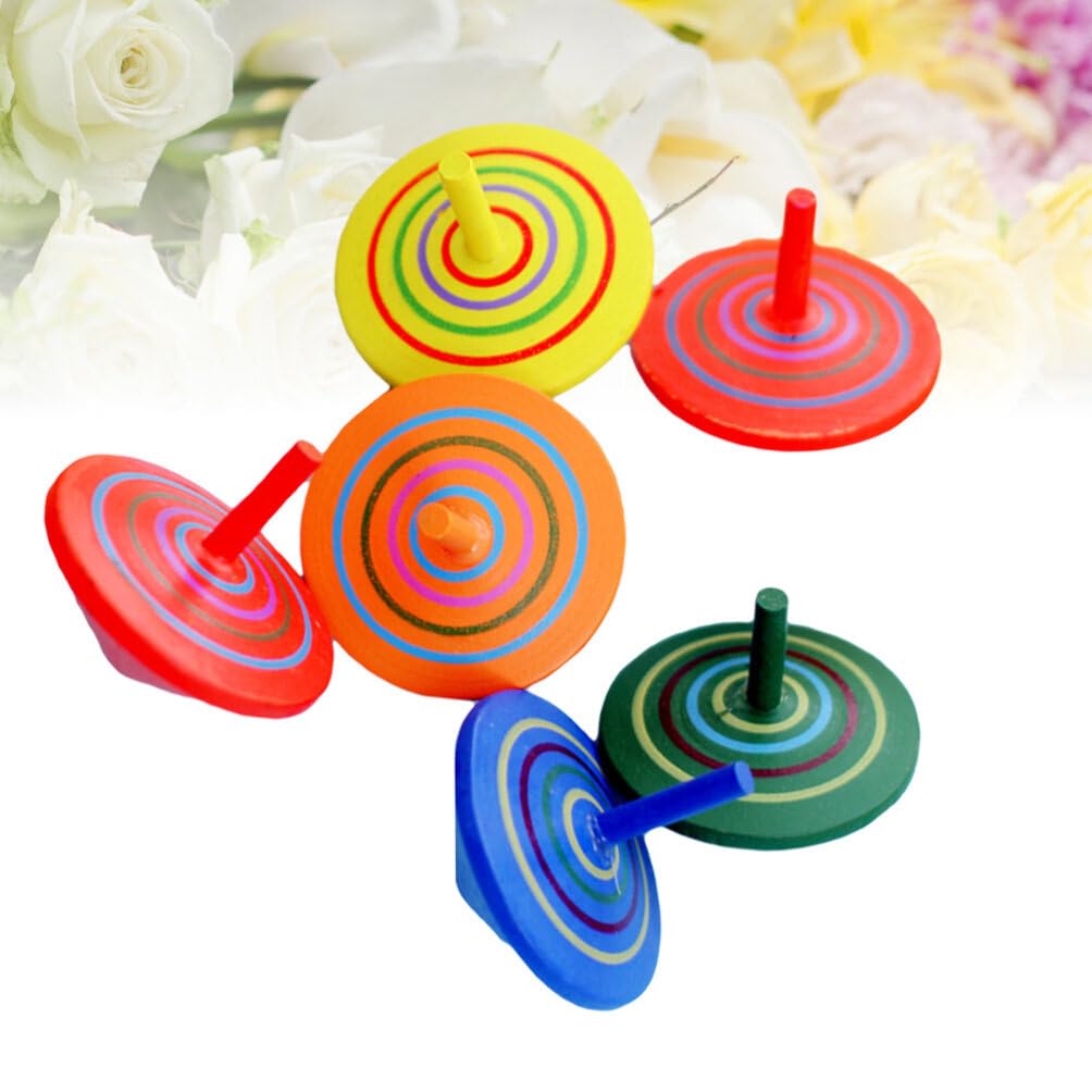 LIOOBO Hand Crank Wooden Spinning Handstand Fun Educational Set of 12 Tops, Tops, Tops, Kids' Toys, (Random Colors)