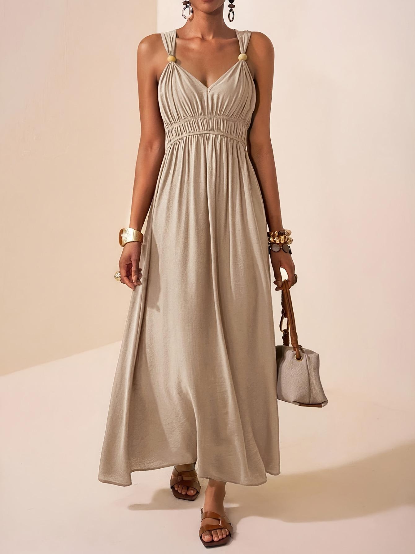 

Elegant Deep V-Neck Sleeveless A-Line Dress, Spring/Summer 2026 Collection L абрикосовий