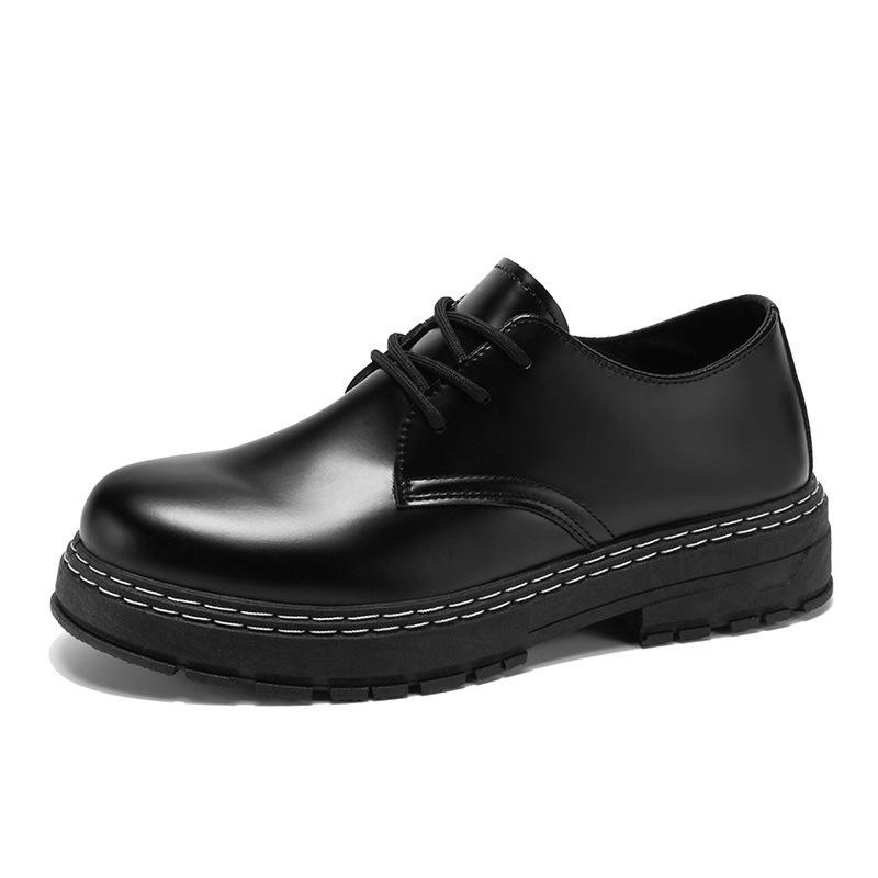 Spring 2025 new retro black trend round head casual men's shoes British business leather shoes dress work shoes