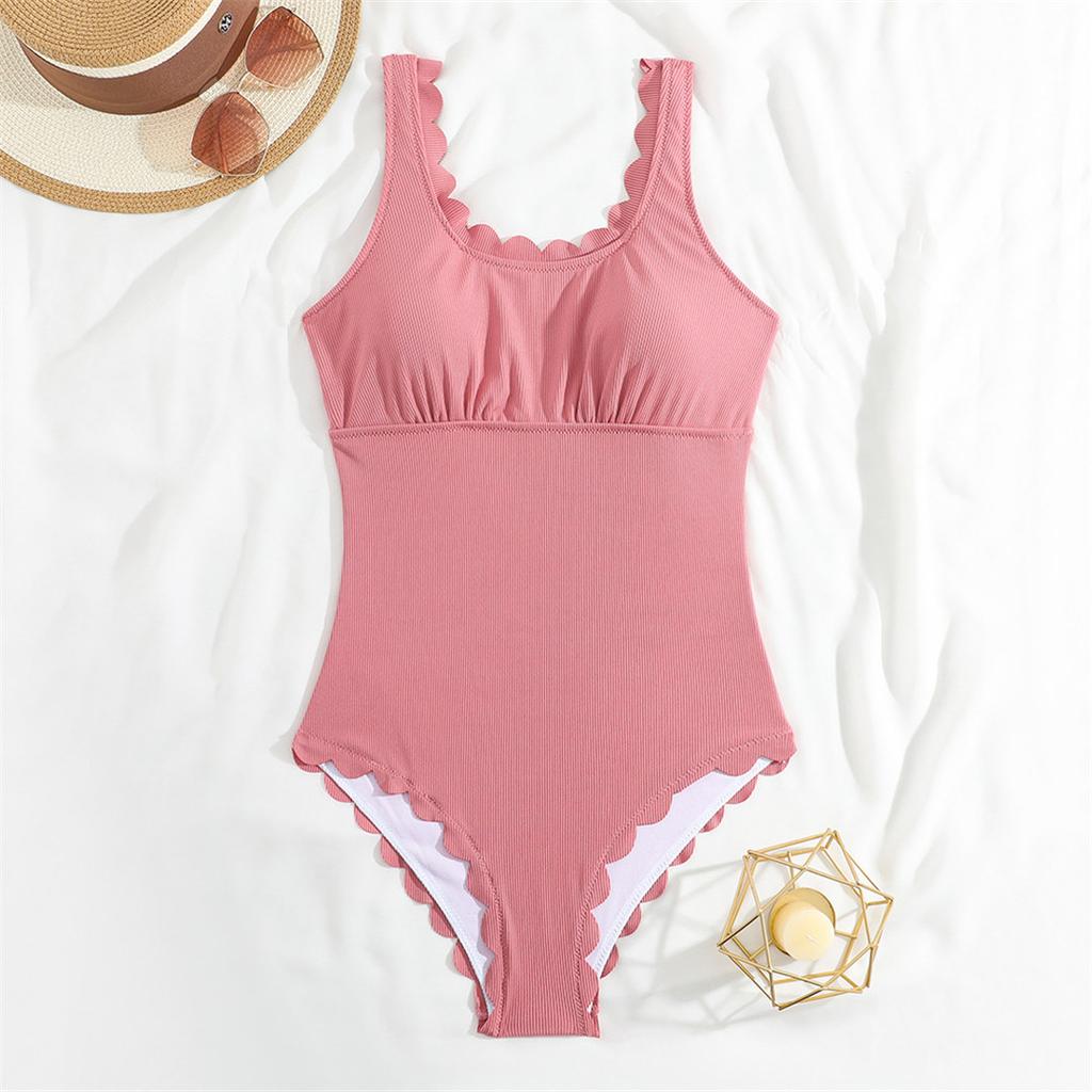 S - XXL 11 Colors Ribbed Frilled Women Swimwear One Piece Swimsuit Female Backless High Leg Cut Bather Bathing Suit Swim V7097