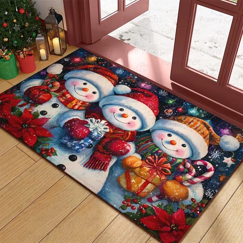1pc Three Santa Claus Doormats Snowman Floor Mat Living Room Rug for Bedroom Welcome Mat Outdoor Rug Christmas Rug