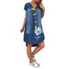 Fashion Women's Casual Printed V-Neck Short Sleeve Knee Length Denim Dress