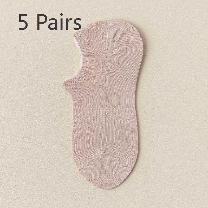 5 Pairs of Women's Summer Thin Cotton Non Slip Absorbent Breathable Invisible Shallow Mouth Sports Socks