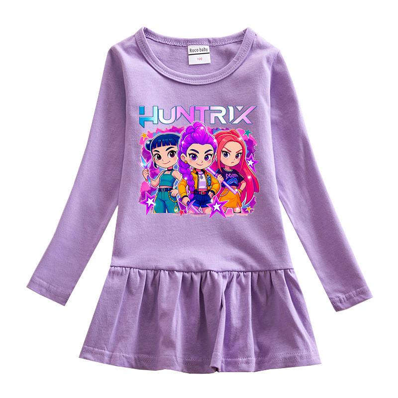 Dziewczęca Sukienka Kpop Rumi Zoey Mira z Nadrukiem Huntrix i Plisowaną Siateczką