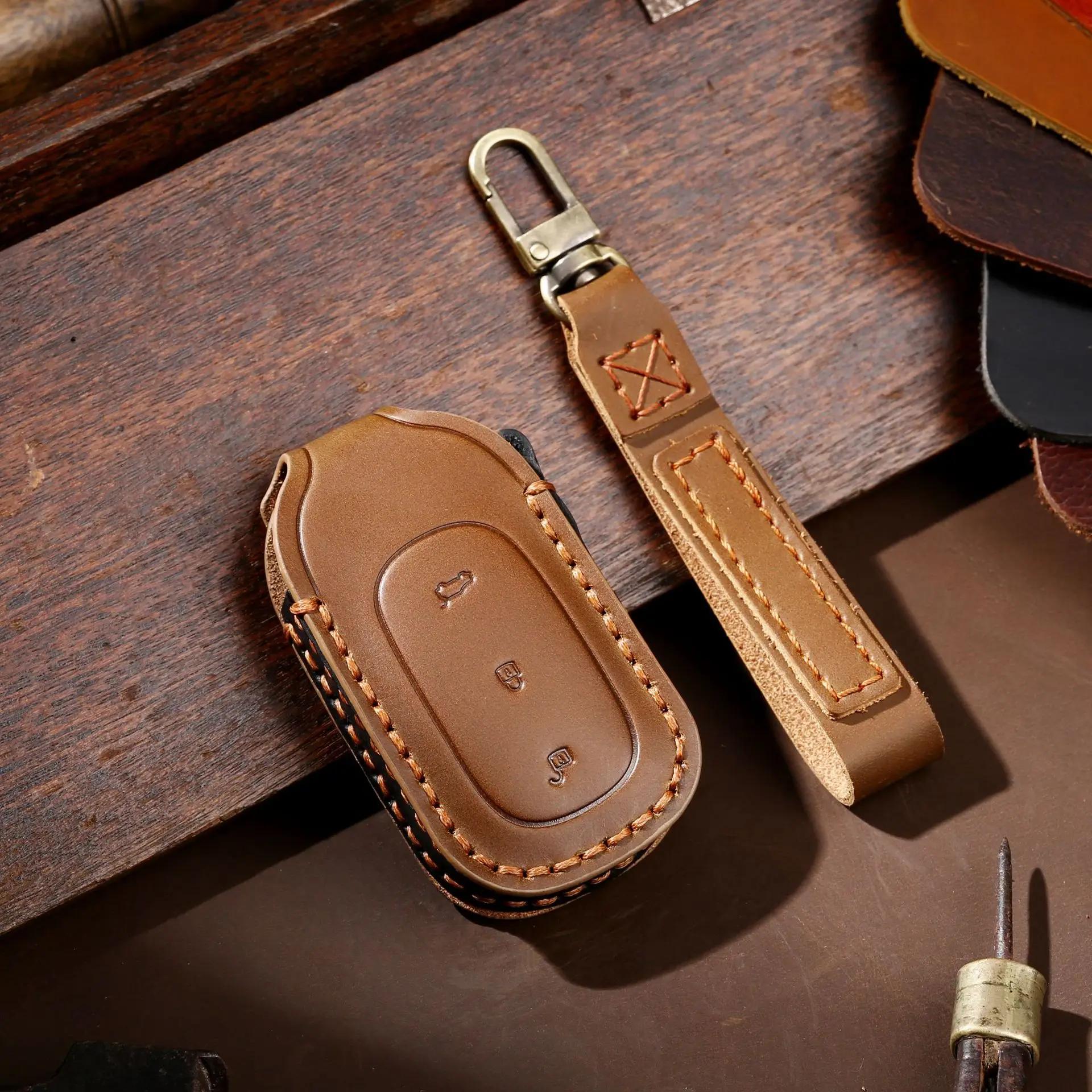 

Leather Car Key Cover Keychain Holder Case Protector for Leapmotor T03 S01 C11 C01 Keyless Go Remote Accessories коричневий