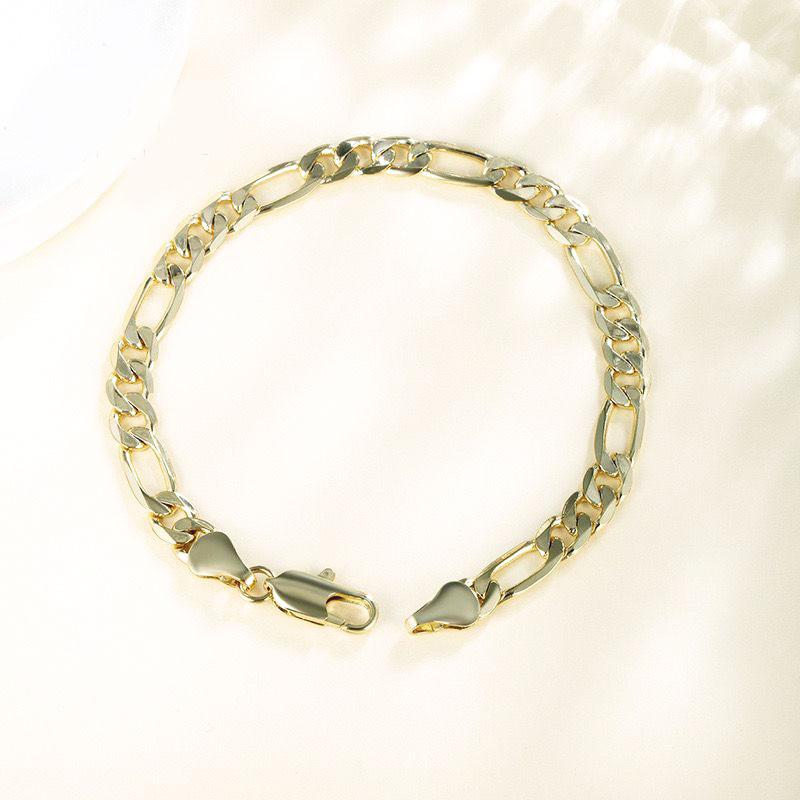 XP Jewelry -- ( 19.5 / 25 Cm X 6 Mm ) Fashion Figaro 3:1 Bracelet For Men Jewelry 14 K Light Gold Plated Eco- Friendly