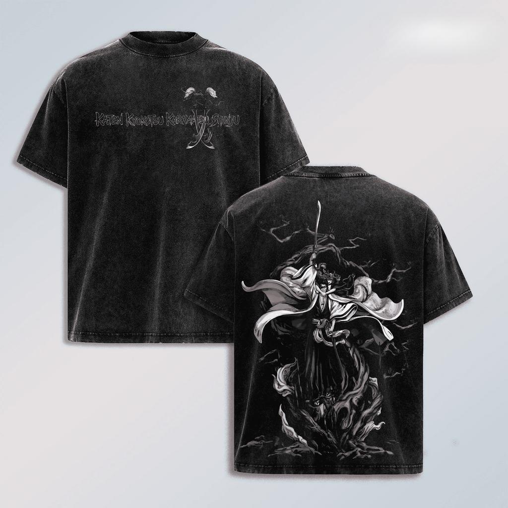 Kyoraku Shunsui BLEACH T-shirt Anime Trendy Y2k Washed Oversized T Shirt Men's Clothing Summer Short Sleeve Cotton Tees Tops