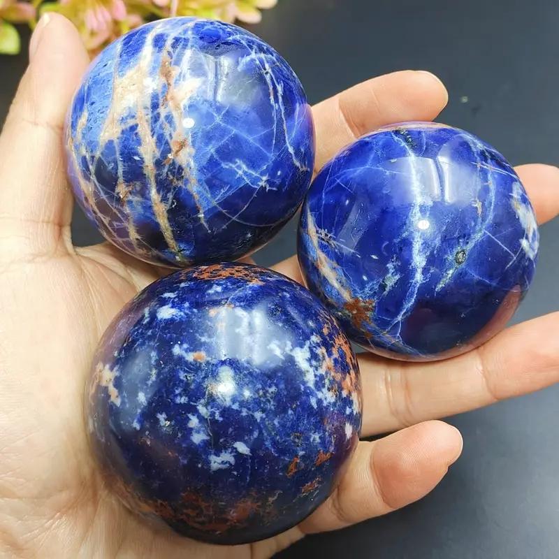 

1 Pc Hand Carved Polished Blue Sodalite Ball Sphere Home Decoration Rock Collections Crystal Grid And Gift
