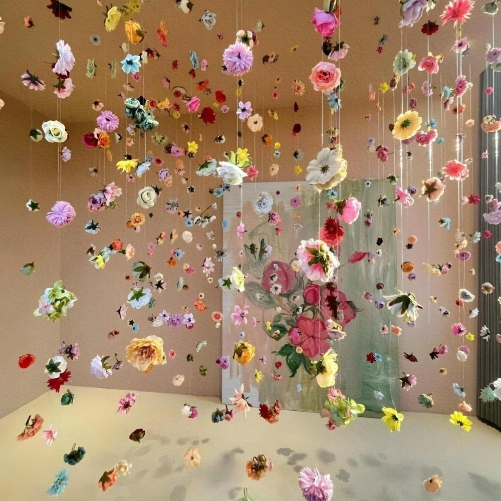 Bohemian Style Artificial Floating Flower Curtain Romantic Flower Backdrop Silk Flower Curtain DIY Material Pack Without Wilting
