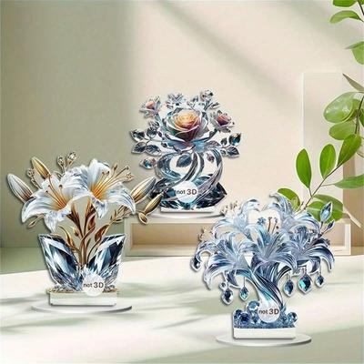 1pcs Table Crystal Flower Decoration - Modern Desktop Centerpiece, Suitable for Living Room and Office Decora