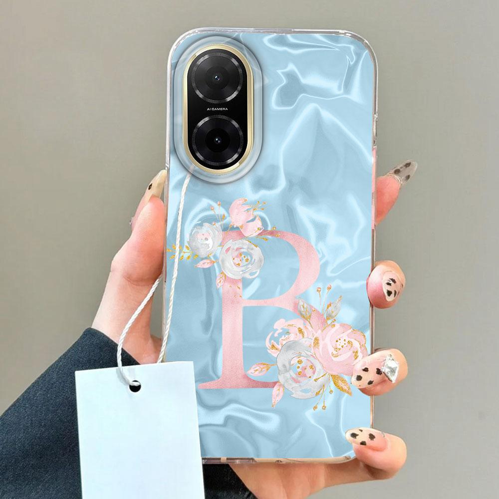 Pink Bule Couple A-Z Letter Flower Shockproof Phone Case For Xiaomi Redmi Note 12 10 8 9 Pro 10S 9s Silicone Shell Back Cover