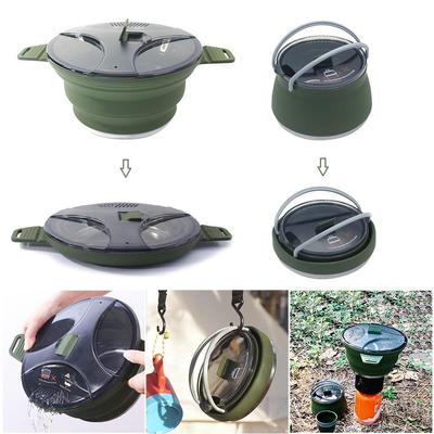 Outdoor Camping Folding Pot Silicone Hiking Cooking Pot Portable Picnic Set Pot Stainless Steel Camping Cookware