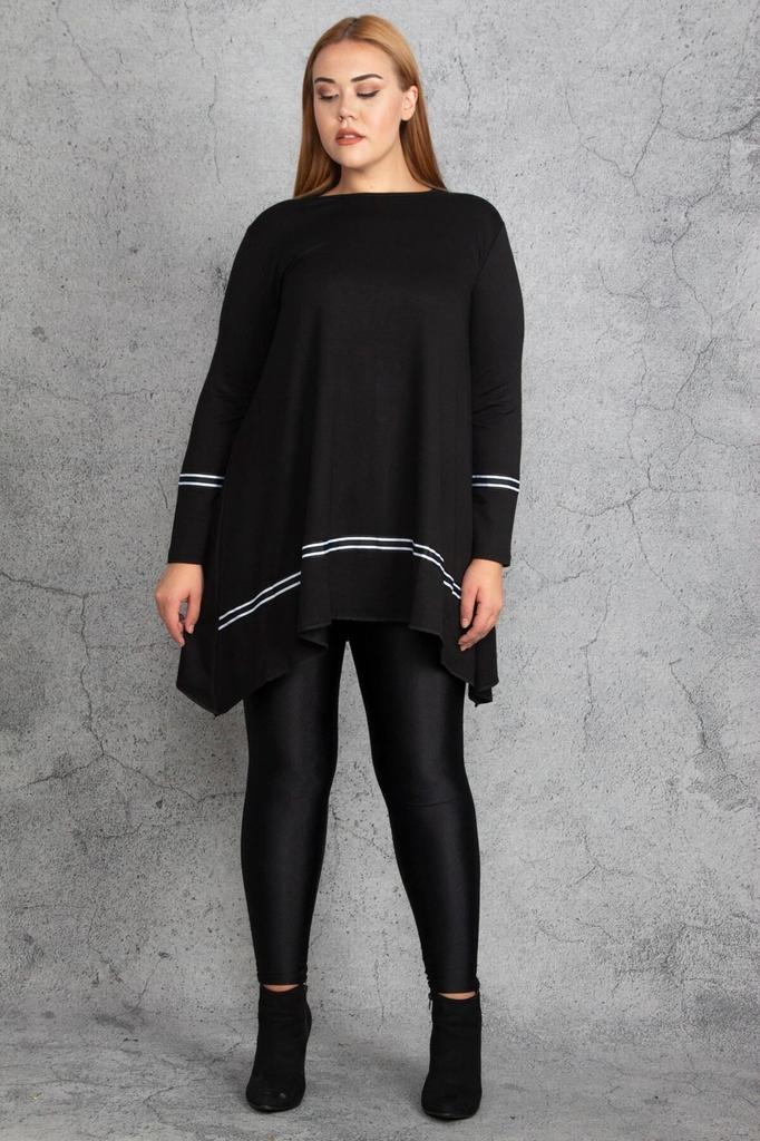 Women's Style Plus Size Tunic Large Size Black Rib Detailed Tunic