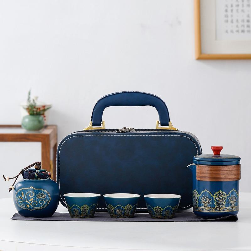 Portable Travel Tea Set, Ceramic Teapot & Cups with Storage Bag for Outdoor & Gift
