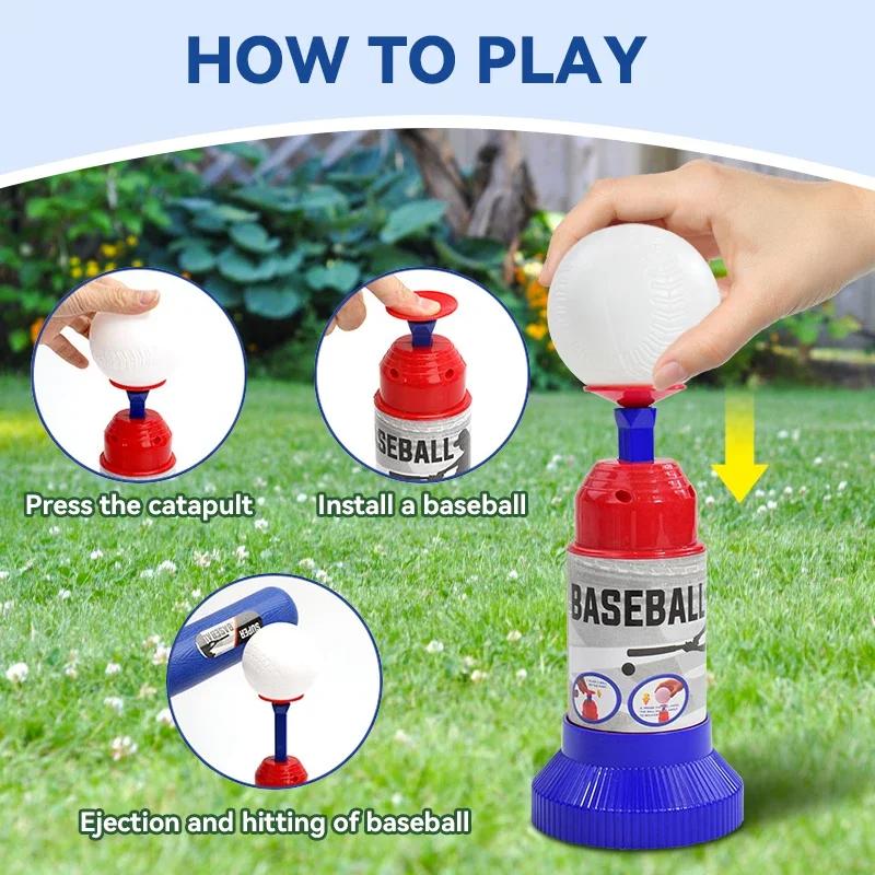 Adjustable Automatic Pitching Baseball Toy Set for Kids Outdoor Backyard Sports Parent-Child Interactive Play