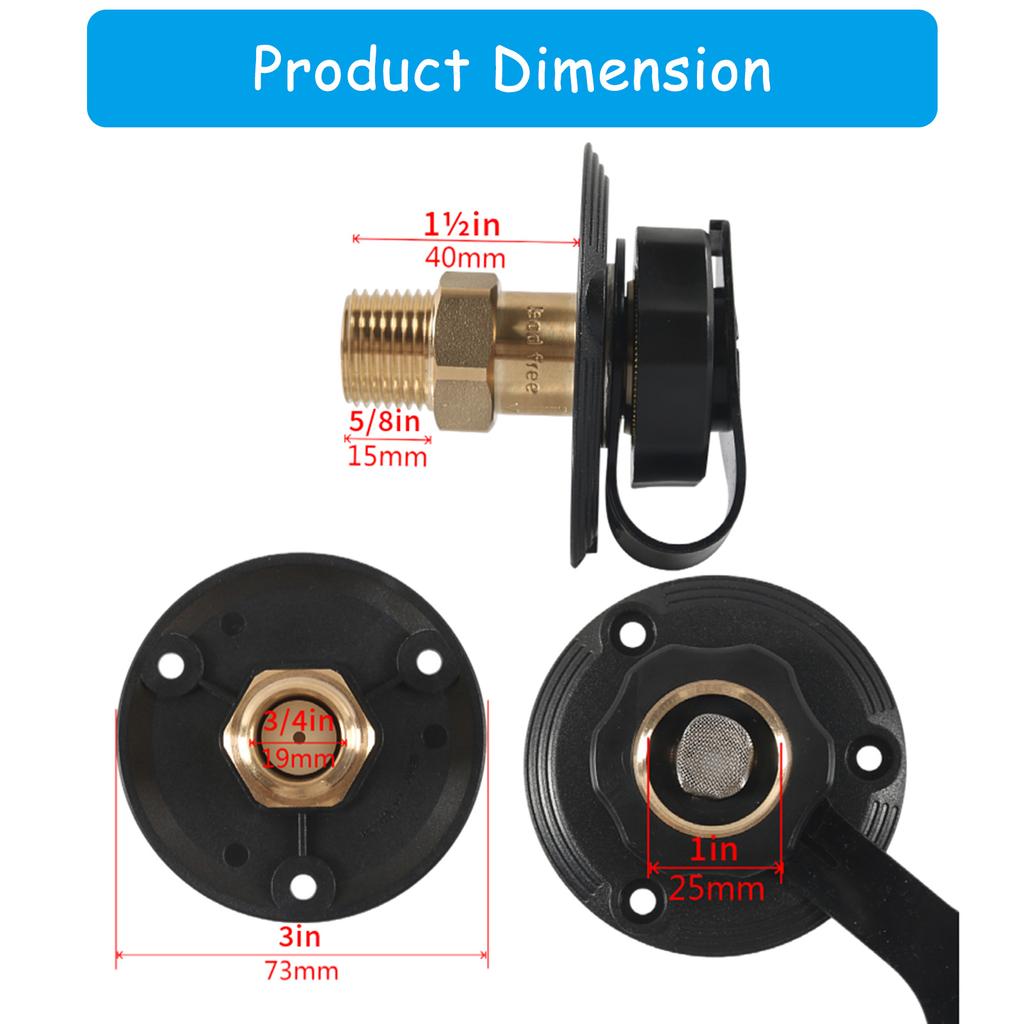 Leak Resistant Motorhomes Trailer City Water Inlet Flange With Brass Valves Secure Connection Fit for Hasslefree Filling