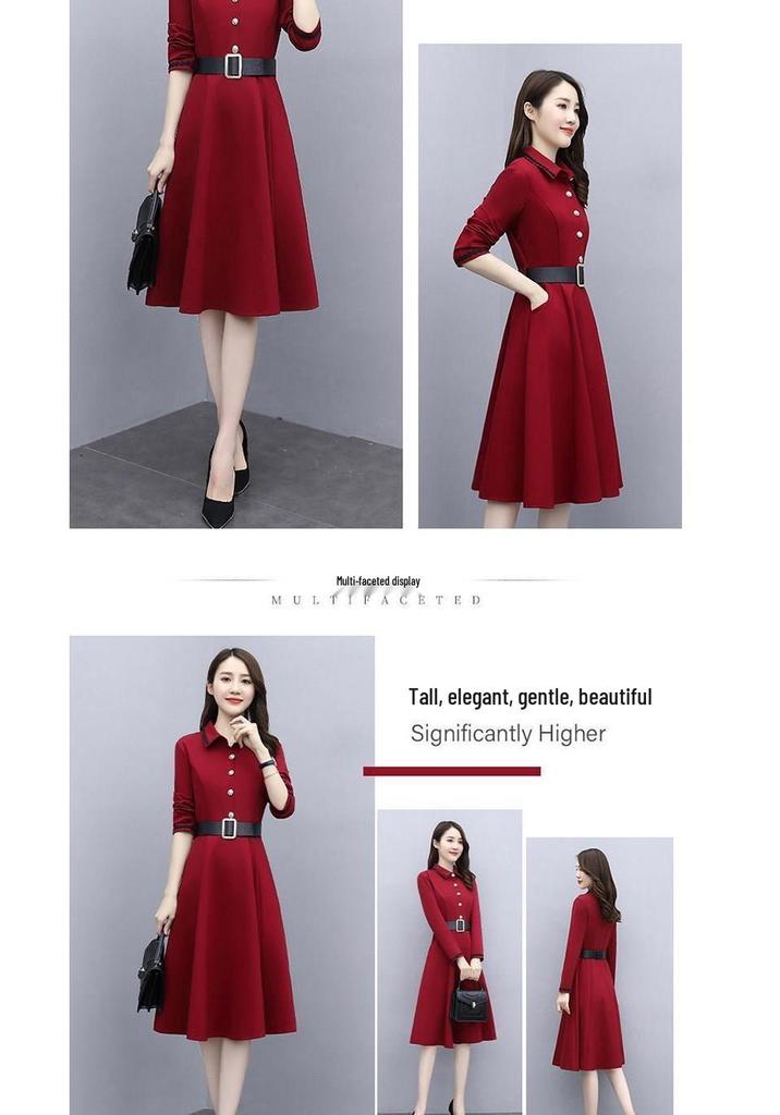 Plus Size Waist-Cinched Long Sleeve Shirt Dress for Women - Spring/Autumn 2026 Mid-Length Elegant Style