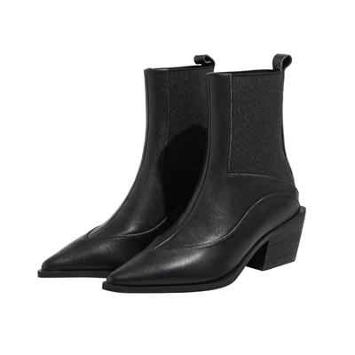 Bottines de neige sexy à bout pointu et talons hauts, chaussures Chelsea en cuir tendance hiver 2025, chaussures de bureau épaisses et gothiques