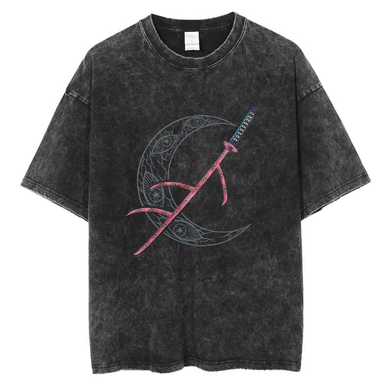 Demon Slayer T-skjorte Kokushibo Anime T-skjorte for menn kvinner T-skjorte Vasket klær Sommer Kort ermet Oversized Tee Topper