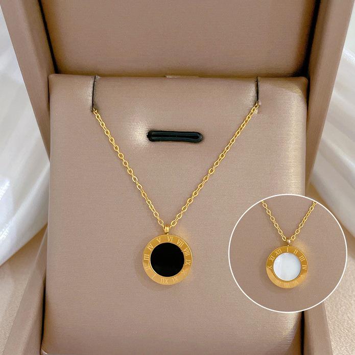 Women's Black & White Roman Numeral Titanium Necklace Set – Double-Sided, High-End, Non-Fading Fashion Clavicle Chain.
