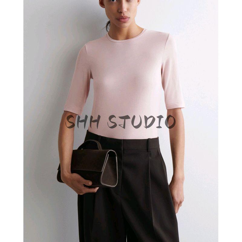 CS Autumn New Women Clothes French Style Simple Style Slim Version Round Neck Fleece Blended T-shirt Top 1292679