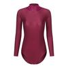 Damen-Body mit Stehkragen und langen Ärmeln, einfarbig, mit Reißverschluss hinten, dehnbarer Trikot-Gymnastik-Tanz-Overall