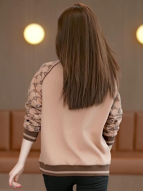 Women's Spring-Autumn Round Neck Hoodie: 2025 New Loose Fit, Age-Reducing Style for Middle-Aged Women