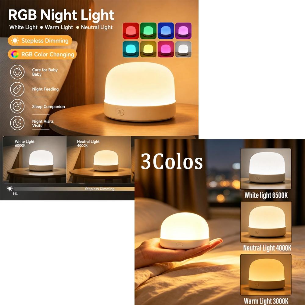 16 Kleuren RGB Magnetisch Nachtlampje Draagbare Baby Nachtlampje USB Oplaadbaar Touch Dimbaar Lamp Sfeer Zacht Licht Lees Bureaulampen 2pcs