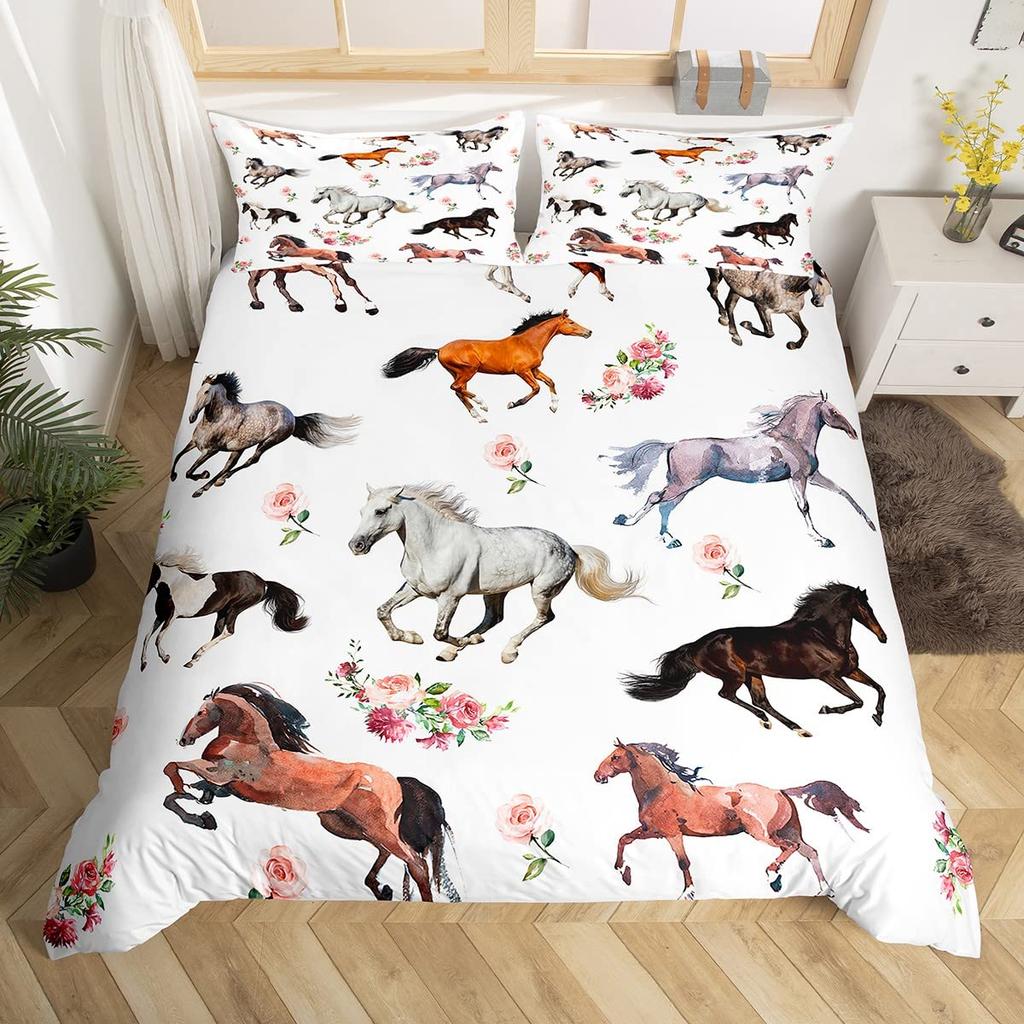 Horse Duvet Cover Sets For Kids Teens Comforter Covers Queen King Size Lightweight Down Room Decor 2 Pillowcases 1 Duvet Cover