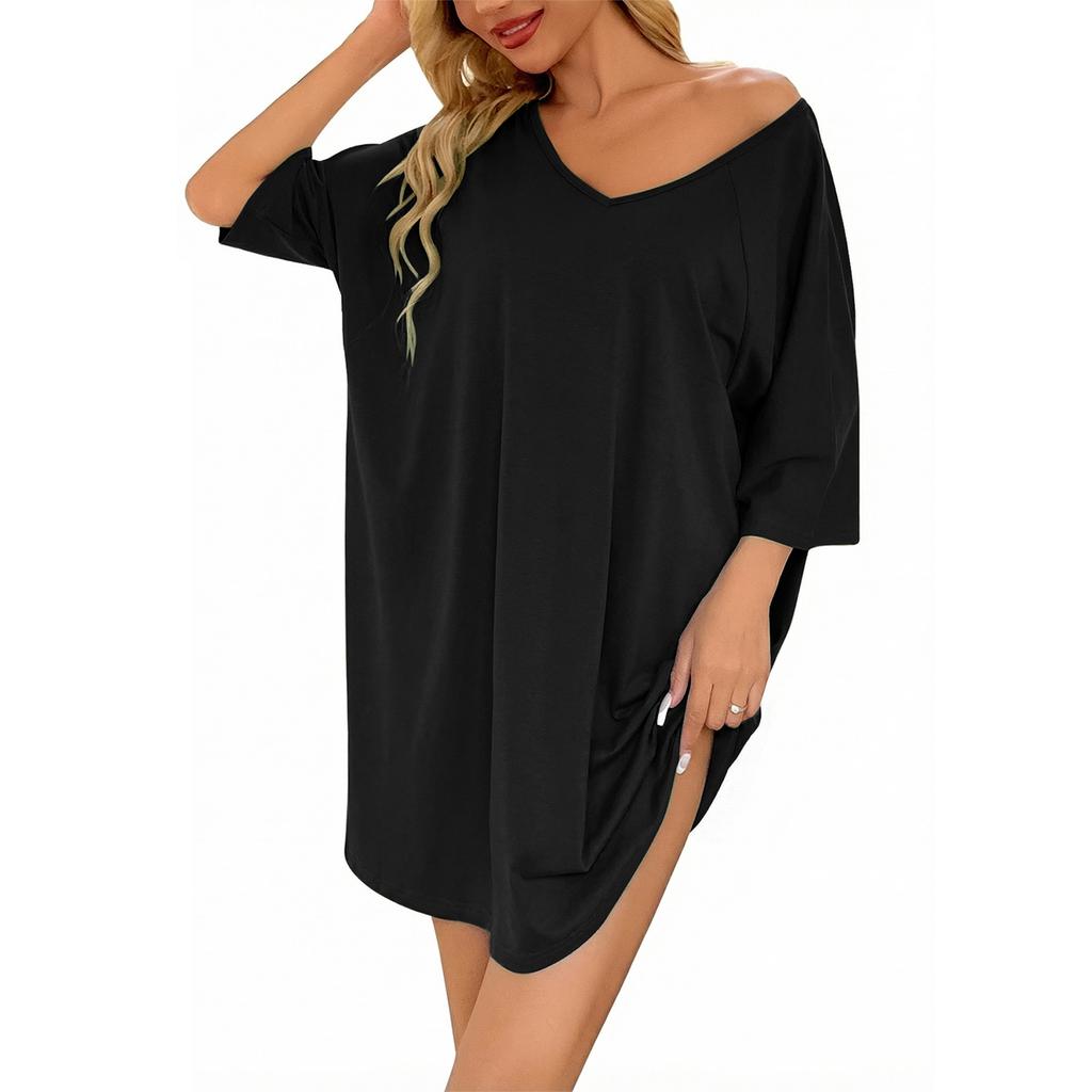 Dameslosse Casual V-hals Korte Mouwen T-shirt Jurk Off-shoulder Jurk