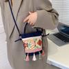 Vintage Water Bucket Bag With Tassel Embroidery For Daily Use In Art Style