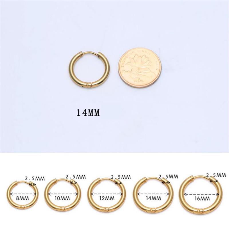 1PC Stainless Steel 10/12/16mm Antiallergic Simple Punk Circle Earrings for Women Men Jewelry Gift