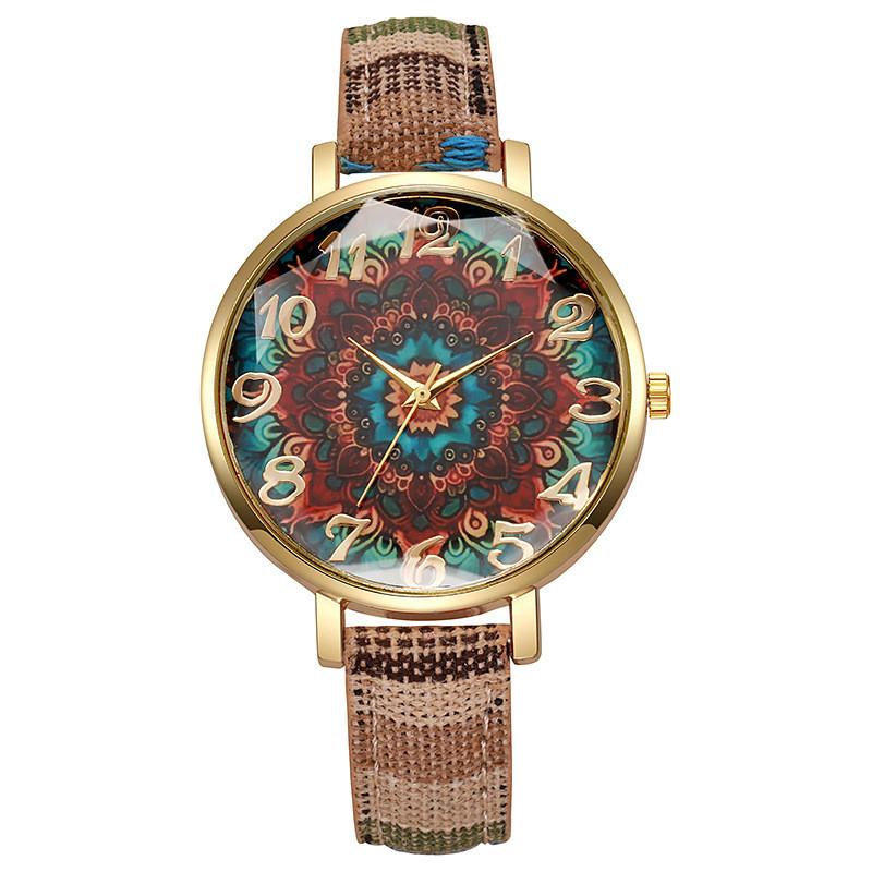 Vintage Ethnic Style Womens Quartz Watch With Colorful Canvas Strap For Casual Fashion And Gift